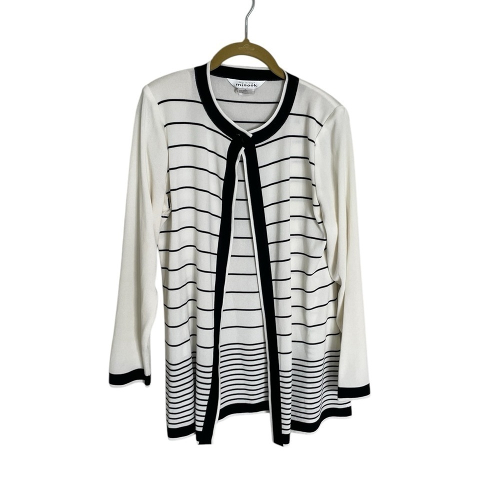 Exclusively Misook White Black Stripe Cardigan Small